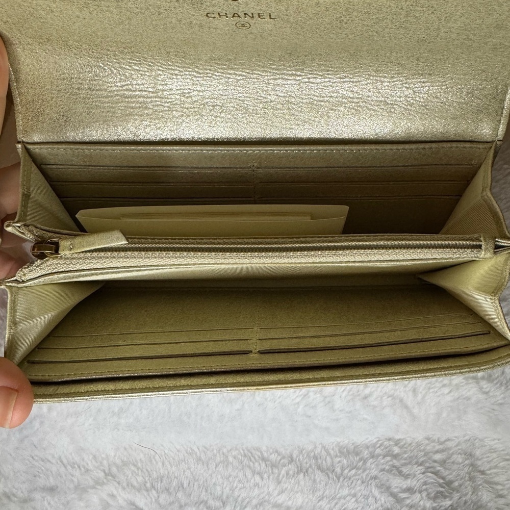 Chanel Gold Metallic Snap Flap Wallet with Auth Sticker - Picture 6 of 9